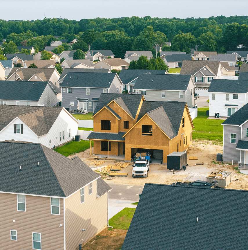 Residential construction site in a neighborhood