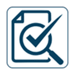 Icon of a magnifying glass over a paper with a checkmark.
