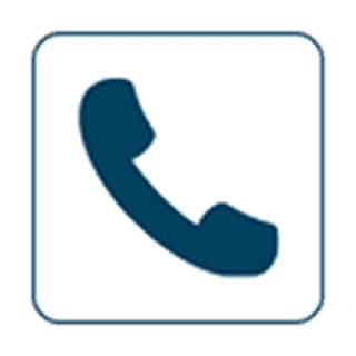 Blue telephone handset icon in a rounded square.