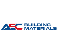 Logo of ASC Building Materials with blue and red text.