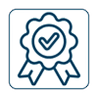 A badge with a checkmark symbolizing quality or approval.