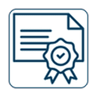 Icon of a certificate with a heart on the ribbon.