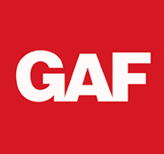 GAF logo with bold white letters on a red background.
